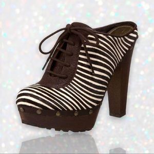 Sam Edelman Faye Zebra Calf Hair Lace-Up Heeled Mules